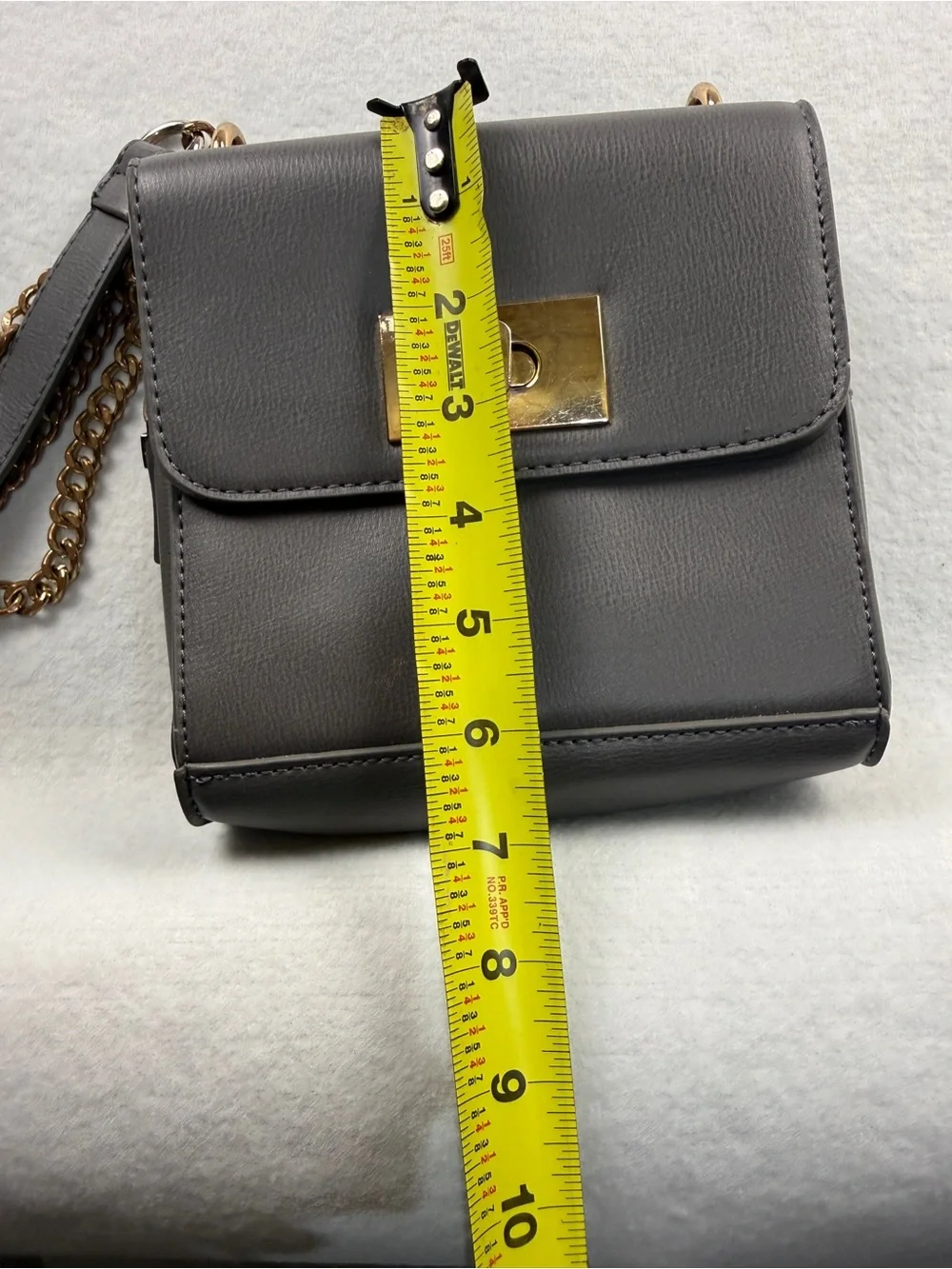 Carpisa Gray Crossbody Purse Gold Chain Turn Lock Structured Mini Bag